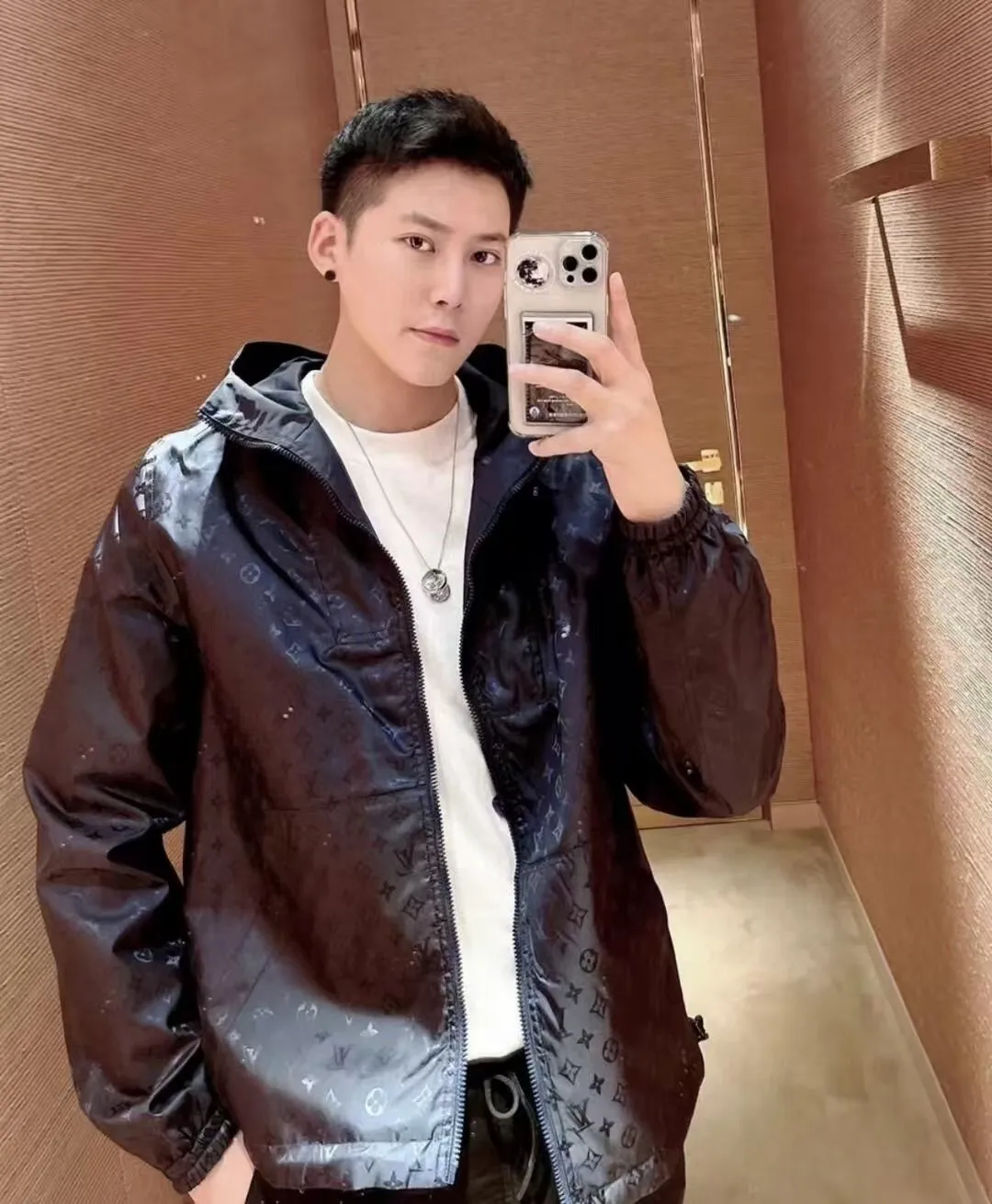 Louis Vuitton/Louis Vuitton leather stamp logo dark pattern jacquard double-sided jacket